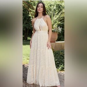 Baltic Born Eilish Embossed Cream Maxi Dress